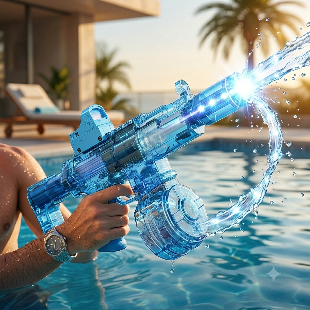 Pistola ad acqua elettrica AquaBlast in azione in piscina